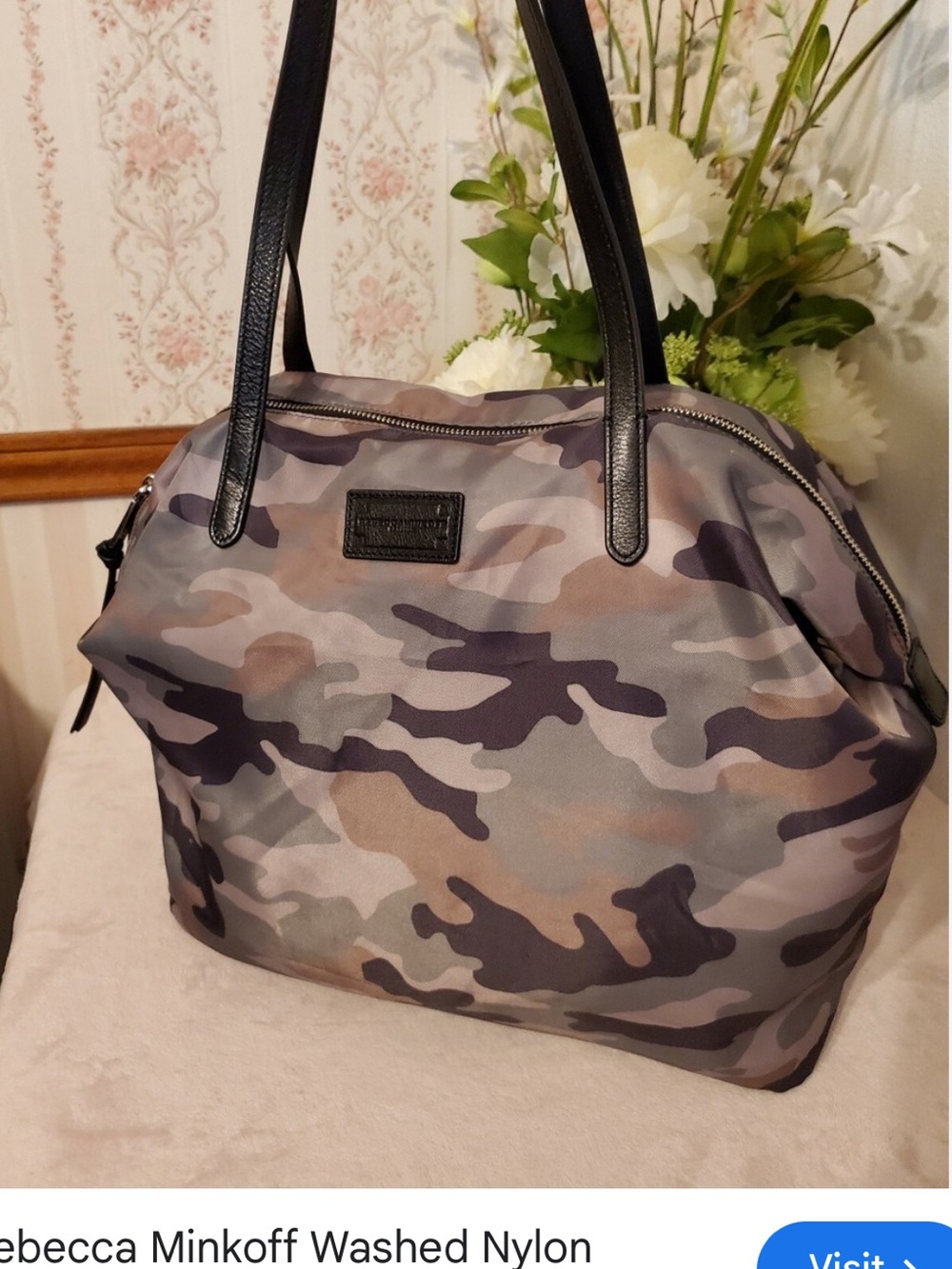 Camouflage Travel Tote Bag with Black Handles